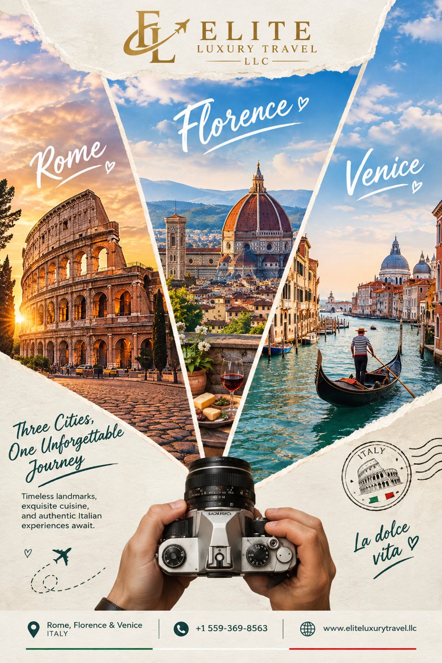 Rome, Florence and Venice travel poster