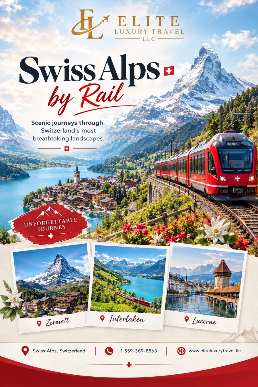 Swiss Alps by rail travel poster