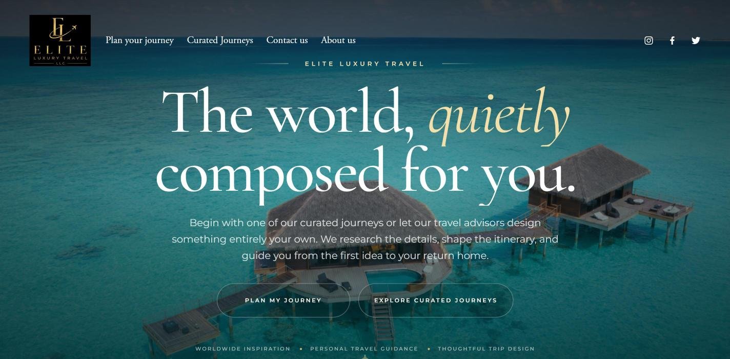 Elite Luxury Travel on desktop, screen 1