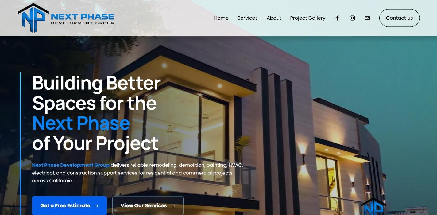 Next Phase Development Group on desktop, screen 1